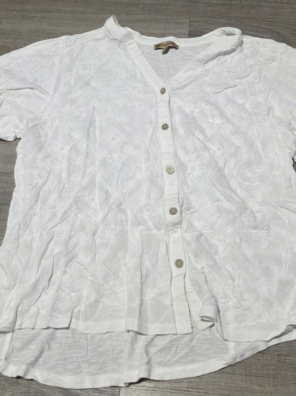 Democracy White Embroidered Button-Down Shirt